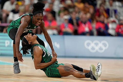 Nigeria, celebrate after women's basketball game against Canada